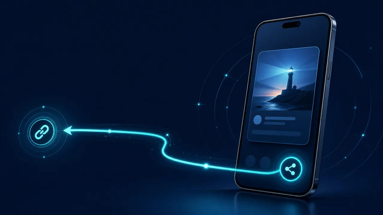 Ilustración de un teléfono con una publicación exacta y un símbolo de compartir
